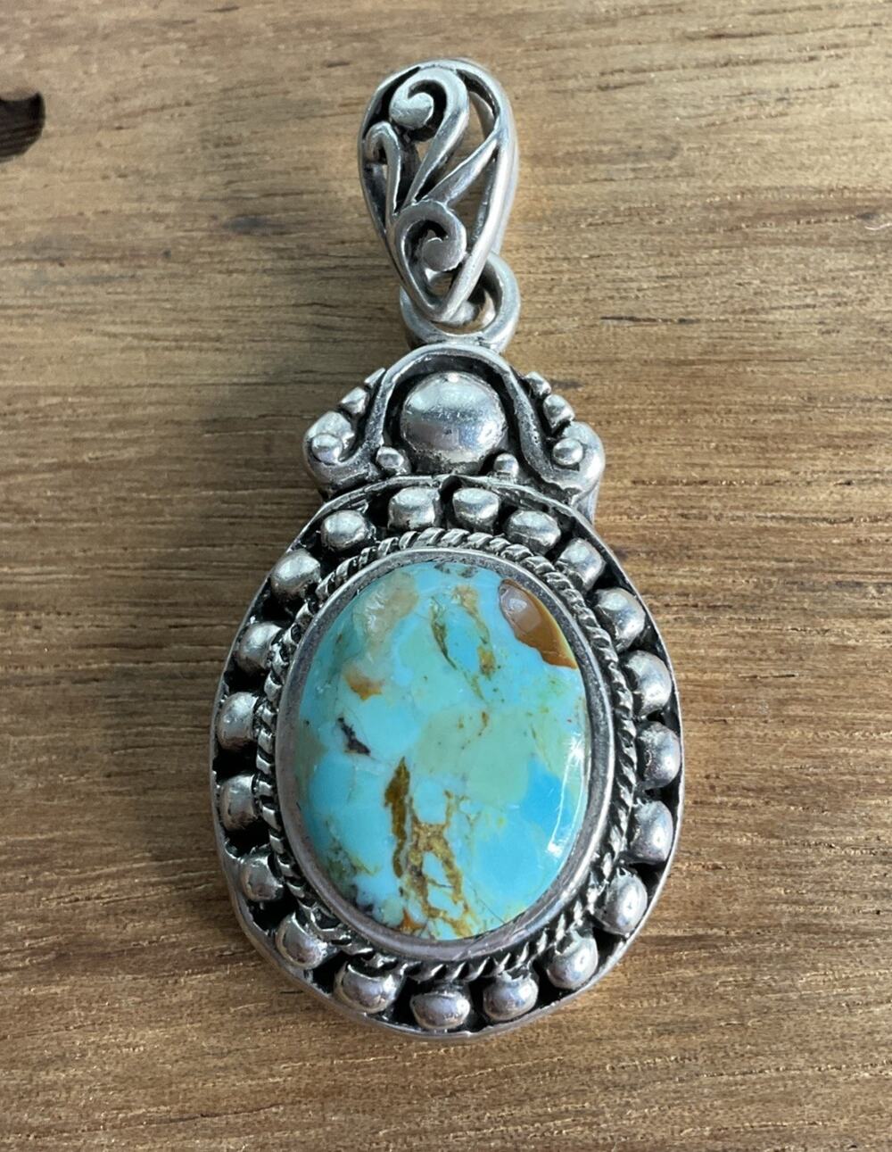 Vintage Sterling Silver Turquoise Pendant 925 Southwestern Artisan
